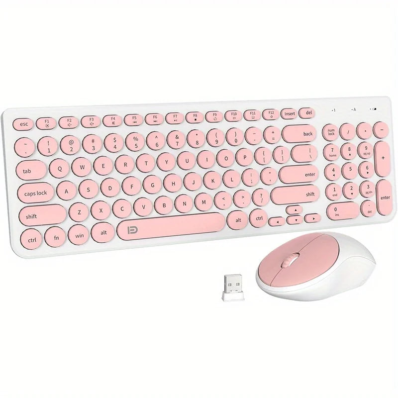 1 Set of 2.4G Wireless Keyboard and Mouse, Portable 95-key Multimedia key Office Mouse Kits, Silent Round Keyheads keyboard Mice