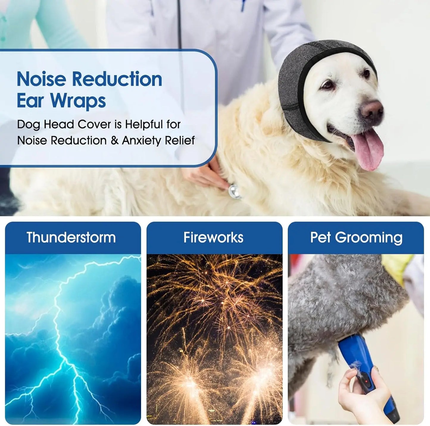 Anti Anxiety Dog Ear Muffs Hood Cover Noise Cancelling for Pets Prevent Head Shake During Grooming Force Dry Bath Trauma Care