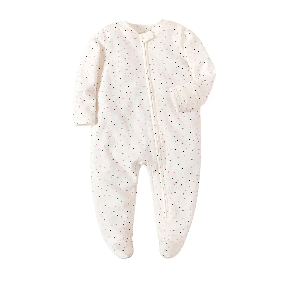Unisex Newborn Baby Footed Pajamas Long Sleeve Zipper Romper Cotton Jumpsuit Solid White 0-12 Months Fashion Baby Clothes