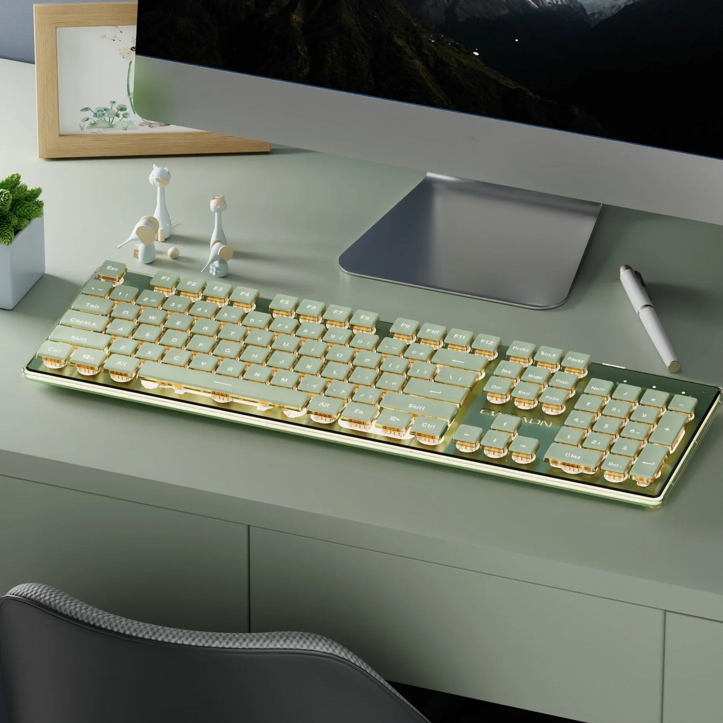 EWEADN Wireless Gaming Keyboard and Mouse Set, 104 Silent Keys, Backlit, All-Metal Panel, Ergonomic, Quiet Typing