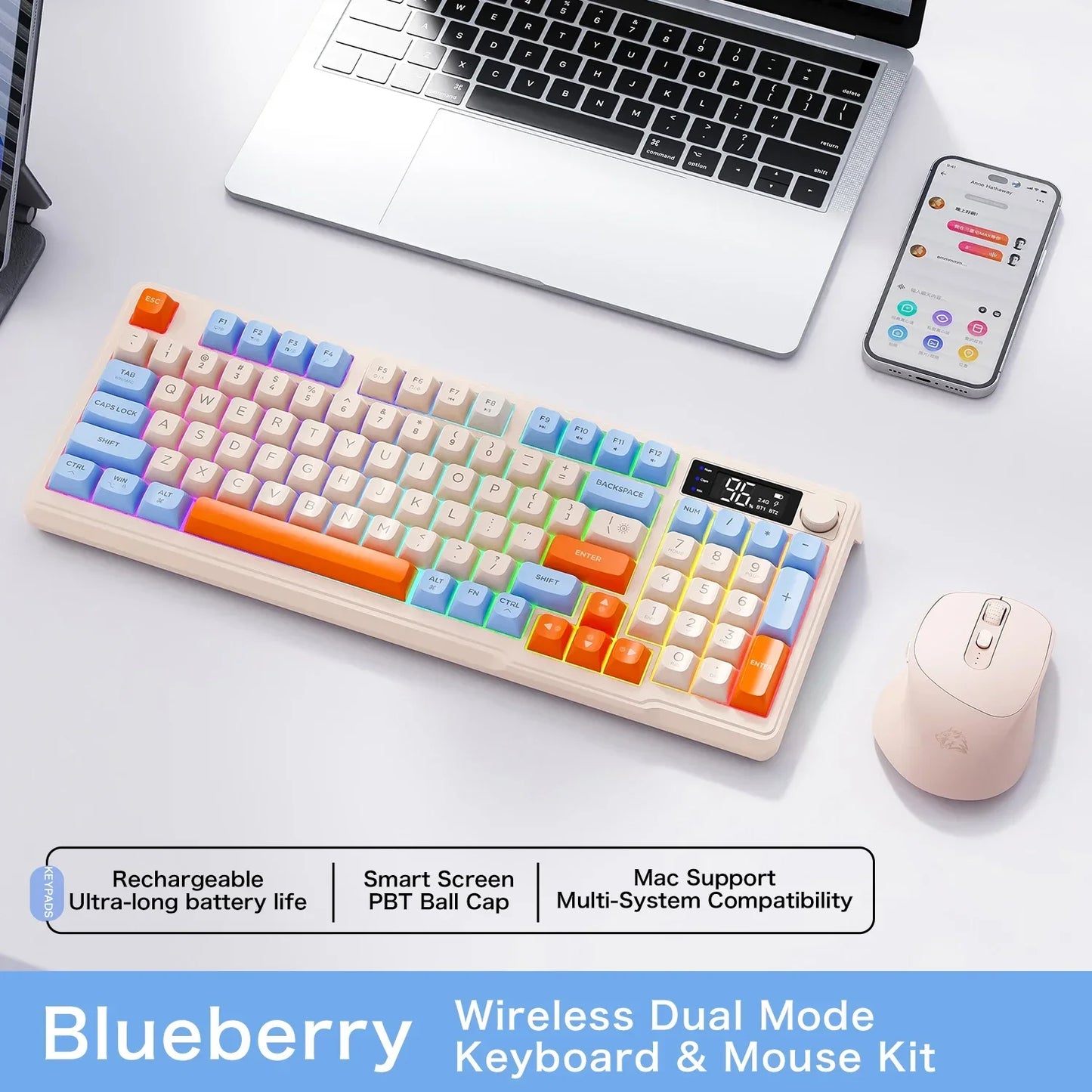 M96 Bluetooth Keyboard Wireless FREEWOLF Screen Gaming Keyboard Electronic Screen Multi-Device Connection Ergonomics Gaming