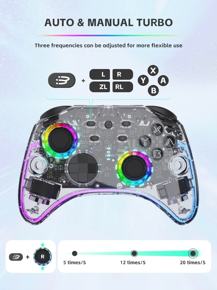 DATA FROG Transparent Wireless Gamepad RGB LED Gaming Controller With Audio Jack For Switch OLED PC Steam Deck Android Smartphon