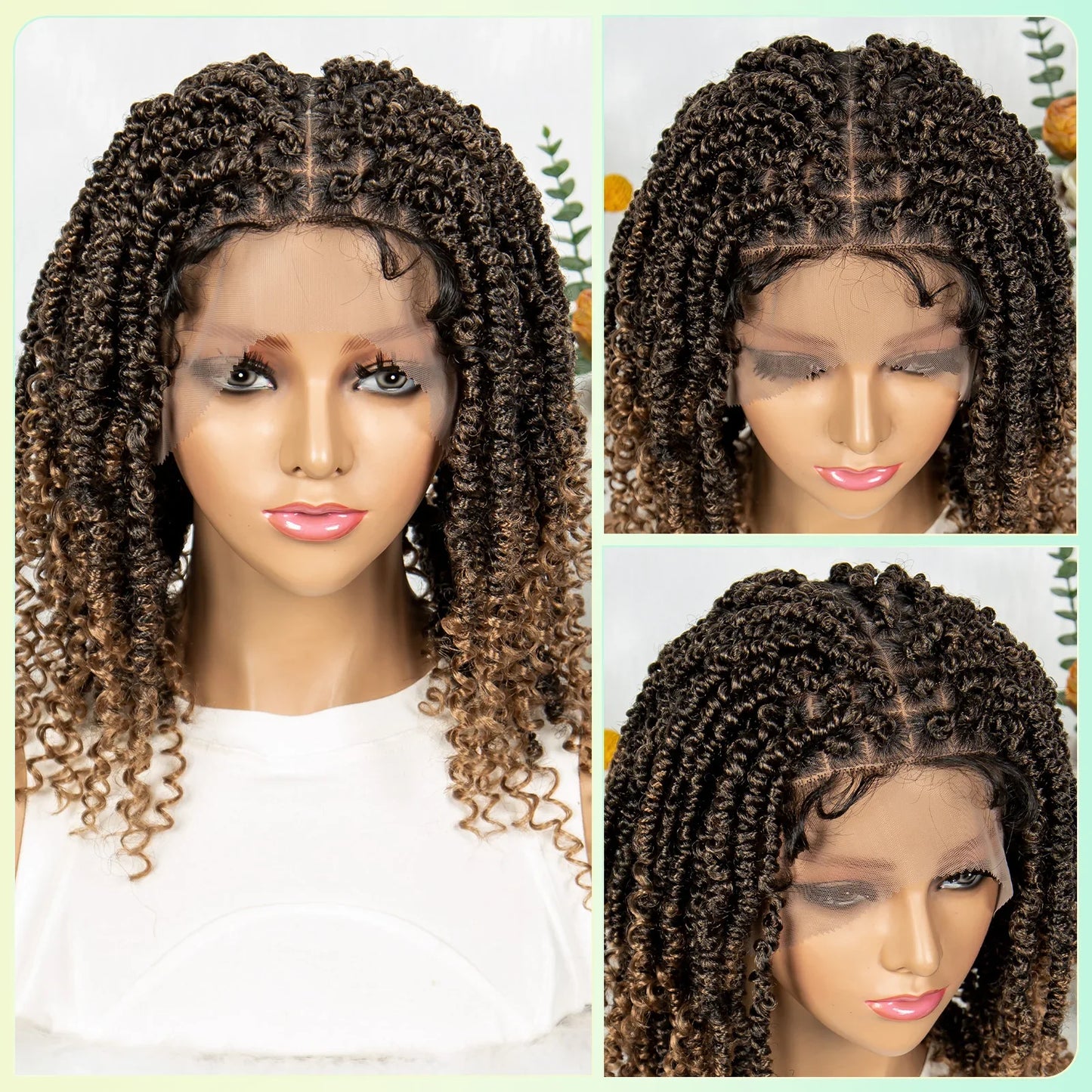 14Inch Full Lace Braided Wigs Synthetic Lace Frontal Twisted Braids Wigs with Baby Hair Knotless Box Braids Wig for Black Women