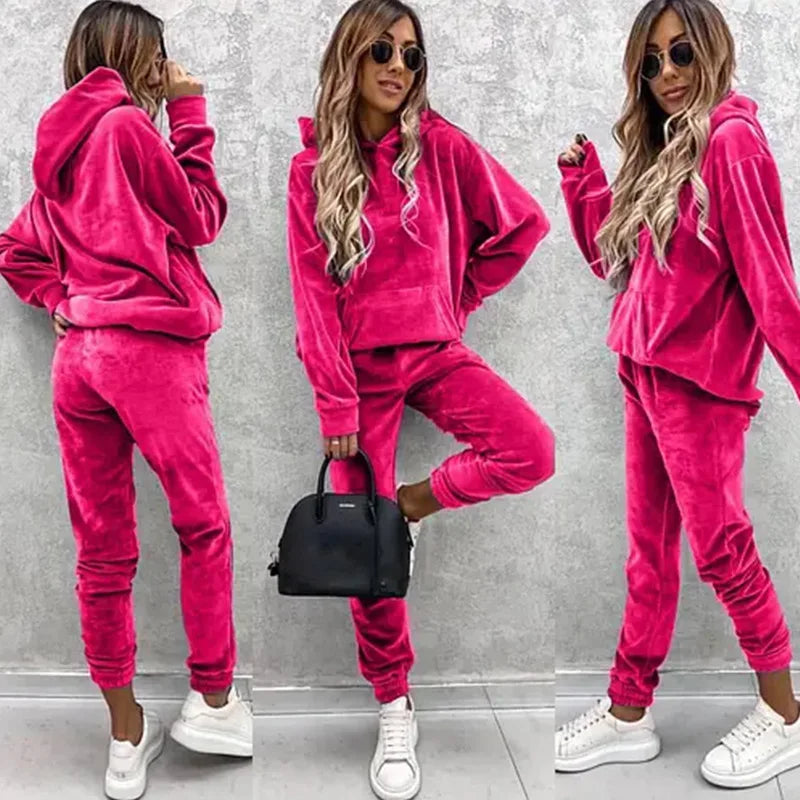Autumn Winter Tracksuit Women Two Piece Set Oversized Hoodie Sweatpants Solid Sportswear Suit Casual Sweatshirt Trouser Set Lady