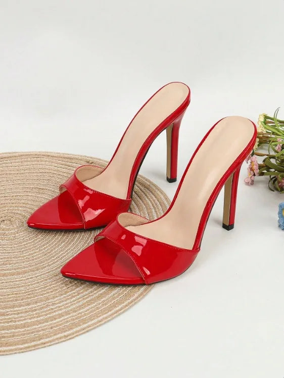 Sexy Pointed Toe Gold Silver High Heels Slippers for Woman Patent Leather Summer Party Dress Shoes Women Sandalias De Mujer