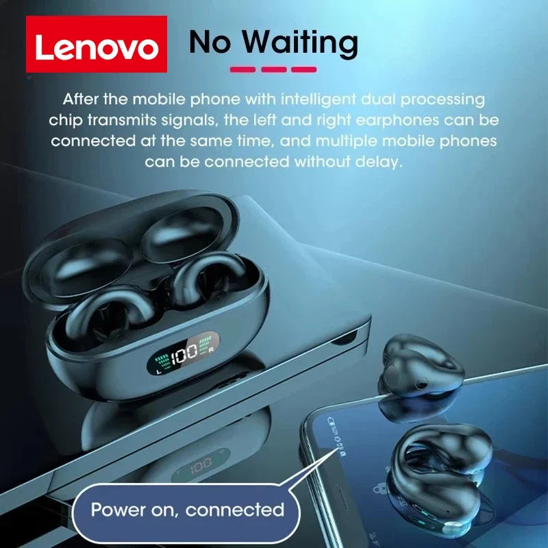Lenovo Original Portable Bone Conduction Earphones Bluetooth 5.3 HiFi 9D Stereo Noise Reduction Earbud Outdoor Sports Headset