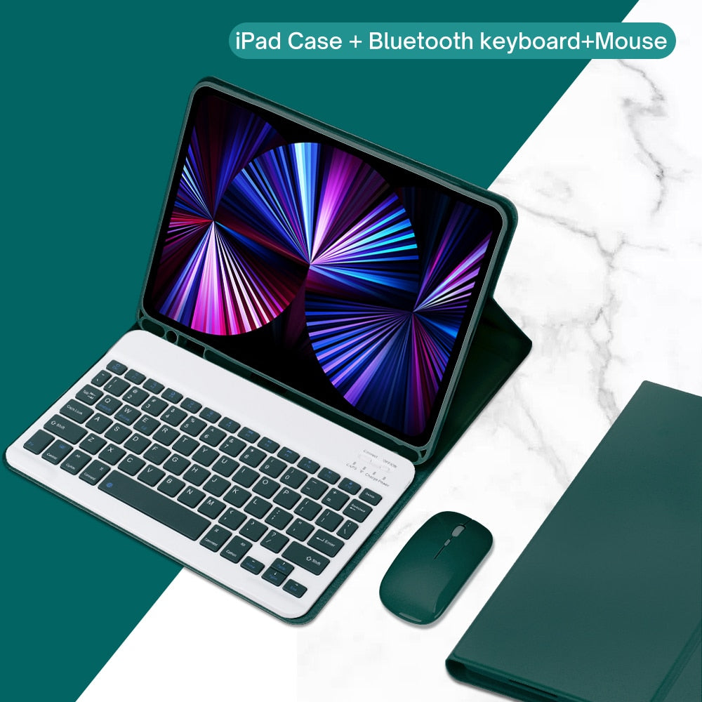 Funda de piel sintética para iPad con soporte y teclado
