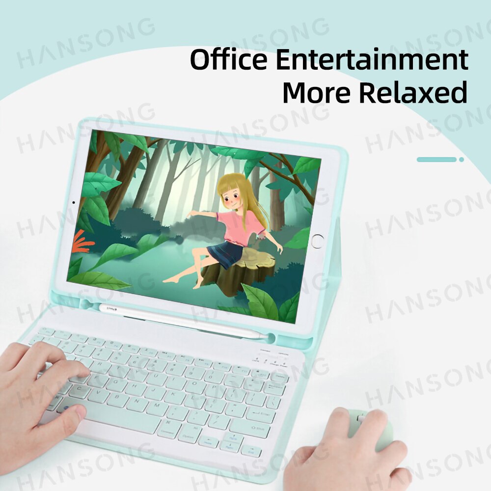 Funda de piel sintética para iPad con soporte y teclado