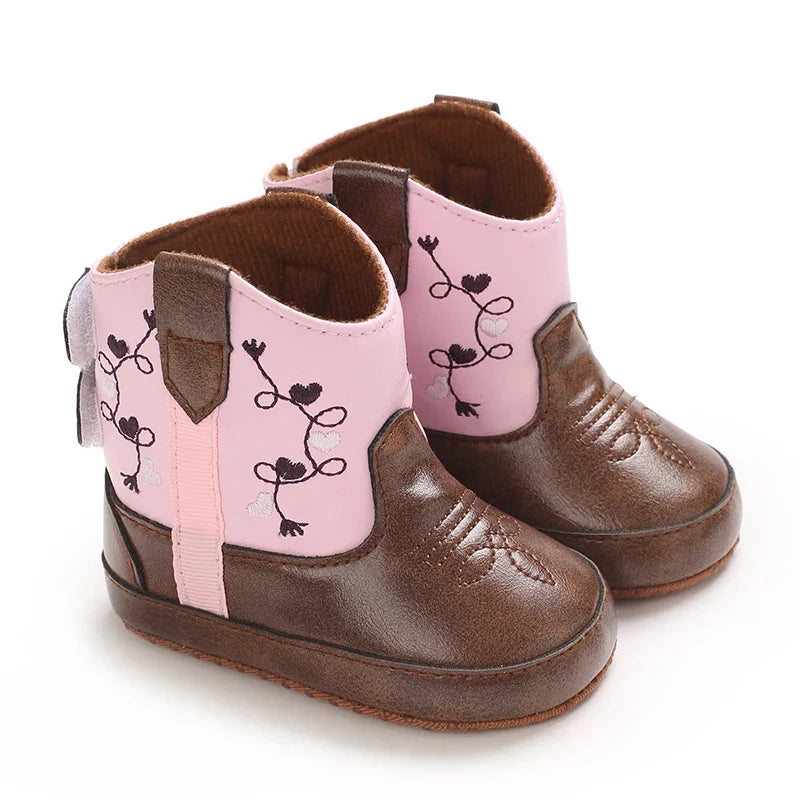 Western Denim Baby Winter Boots, Fashion Warm Casual First Walkers Shoes for Boys Girls 0-18 Months ﻿