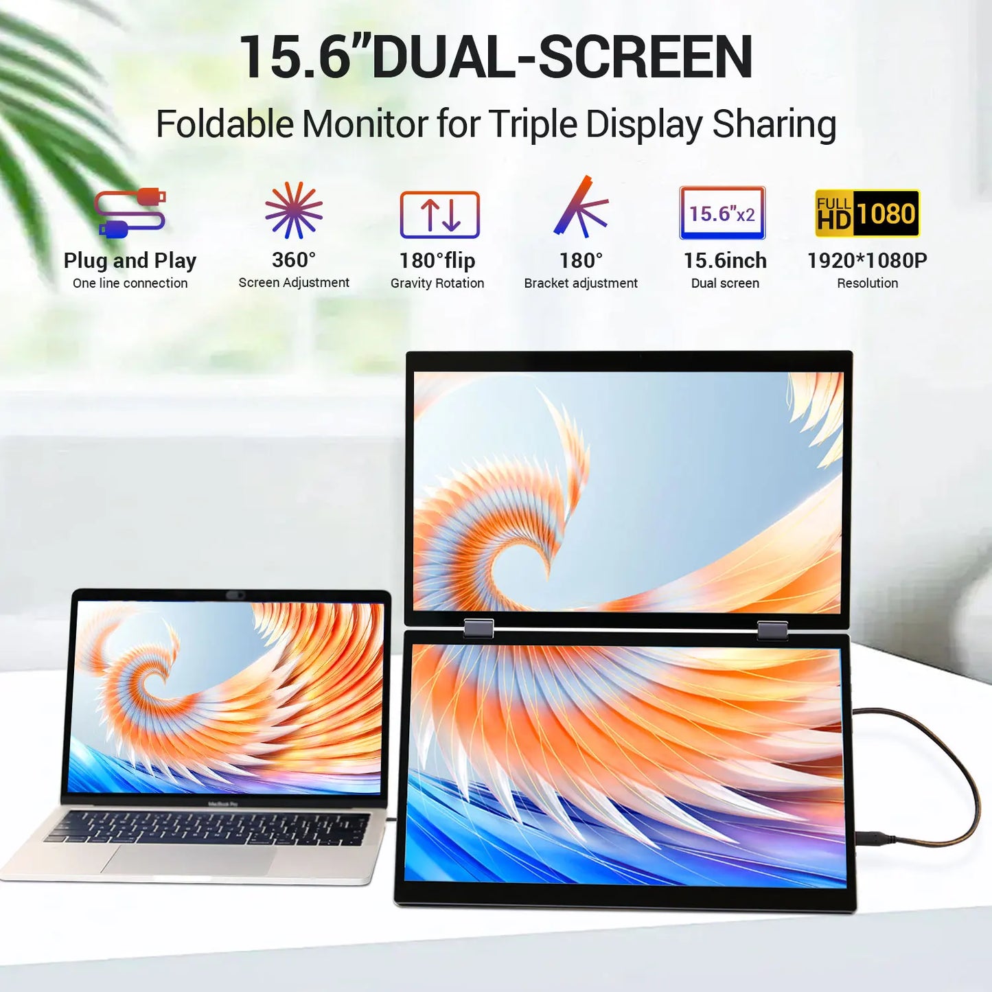 15.6 Inch Portable Monitor Dual Screen 1080p IPS External Second