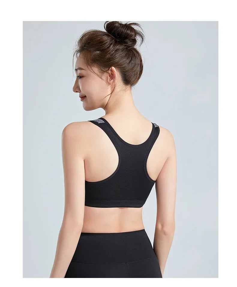 Sports Bra Women Push Up Front Zipper Shockproof Patchwork Gym Jogging Crop Top Female Running Fitness Vest Sport Bras for Women