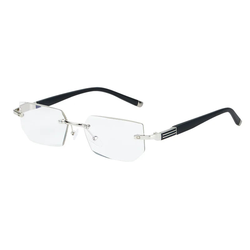 MODFANS Presbyopia Reading Glasses Blue Light Refractive Rimless Blue Light Blocking Glasses Men Correction Transparent Eyewear
