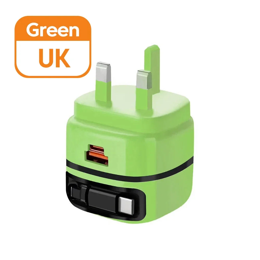 Elough 65W USB Type C Phone Charger Universal Travel Adapter Retractable Fast Charging USB C Cable For iPhone 16 Samsung Laptop