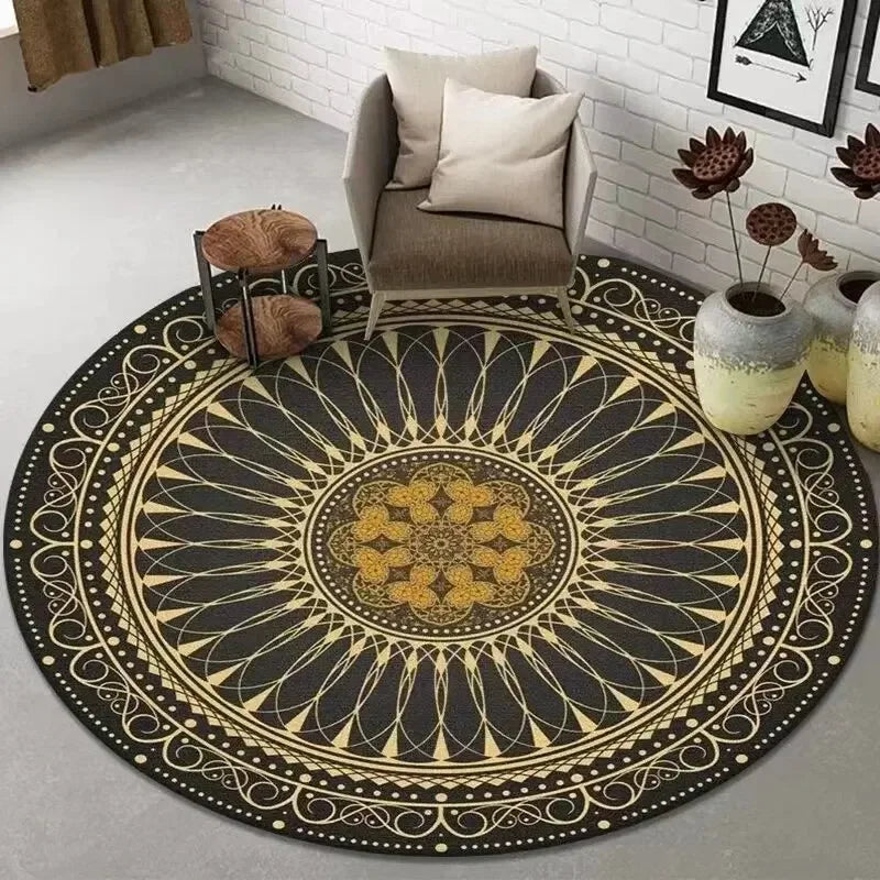 VIKAMA Printed Boho Style Round Crystal Velvet Carpet Floor Mat Living Room Bedroom Coffee Table Hanging Basket Mat