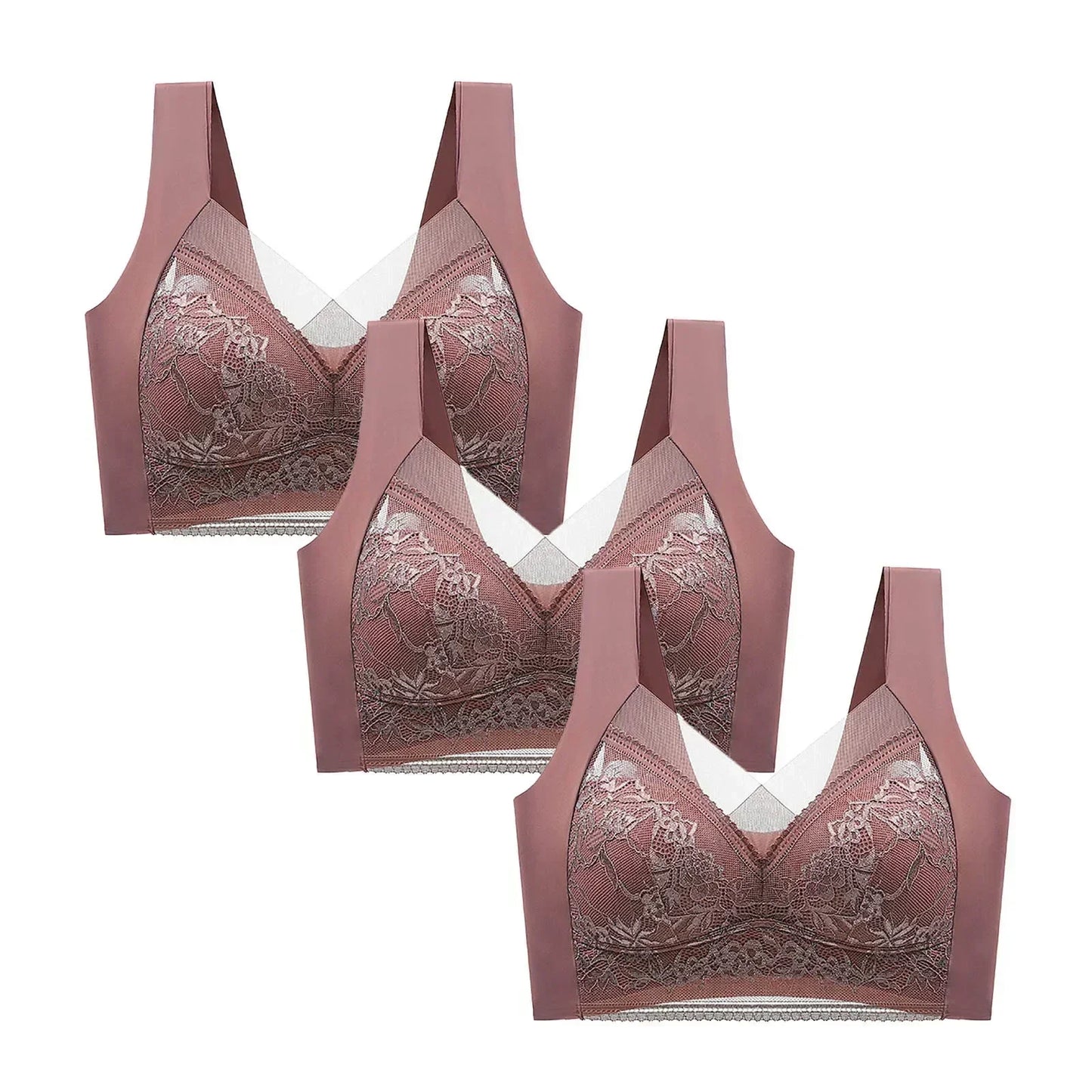 FallSweet Sujetadores Push Up de Encaje para Mujer, 3 Piezas, Sujetador Inalámbrico Sexy de Seda de Hielo, Bralette de Copa Profunda, Lencería Femenina, Ropa Interior para Mamá L-5XL