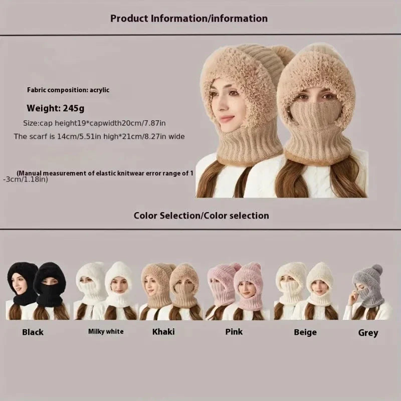 Gorro de punto forrado para invierno con orejera y cuello tipo pasamontañas
