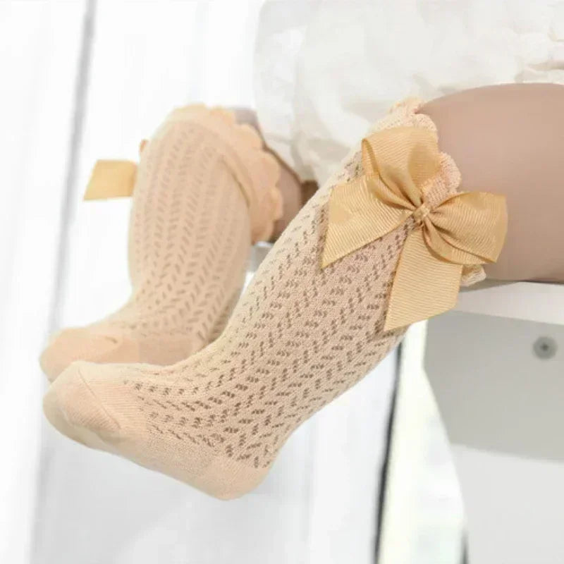 0-36m Baby Girl Socks Toddler Big Bow Cotton Summer Mesh Infant Knee
