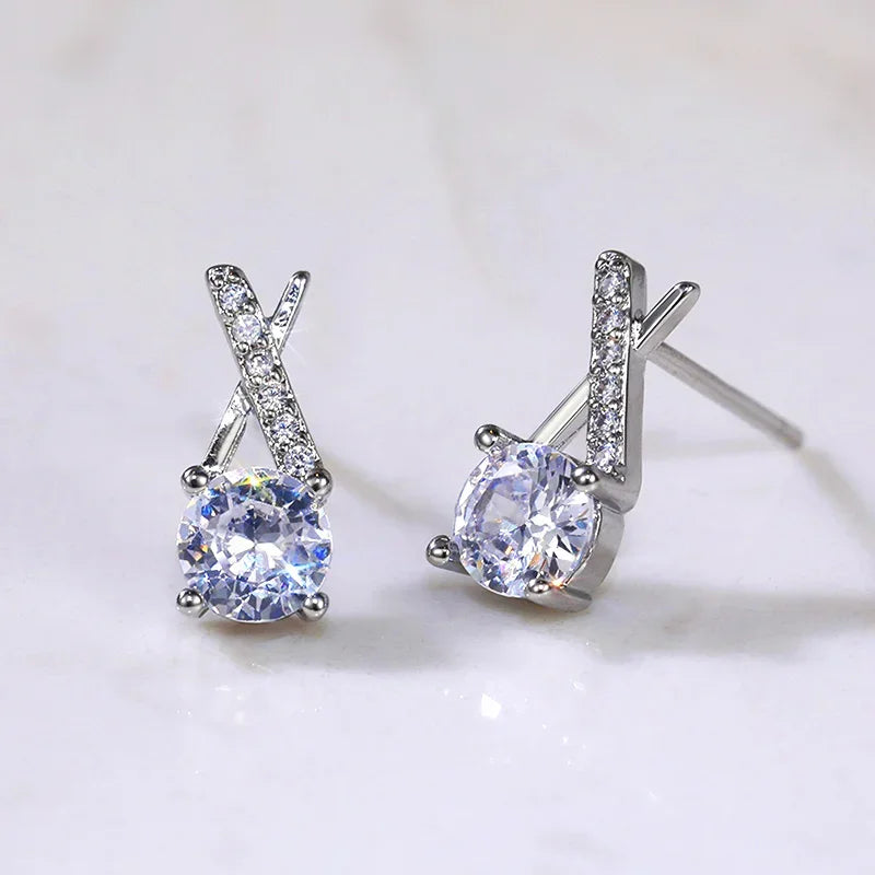 Huitan AAA CZ Stud Earrings for Women | Romantic Elegant Cubic Zirconia Jewelry in 7 Colors