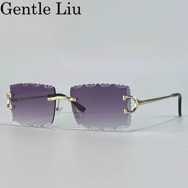 Square Rimless Punk Sunglasses Men 2025 Luxury Brand Trendy Frameless Cut Edge Sun Glasses For Women UV400 Driving Eyewear