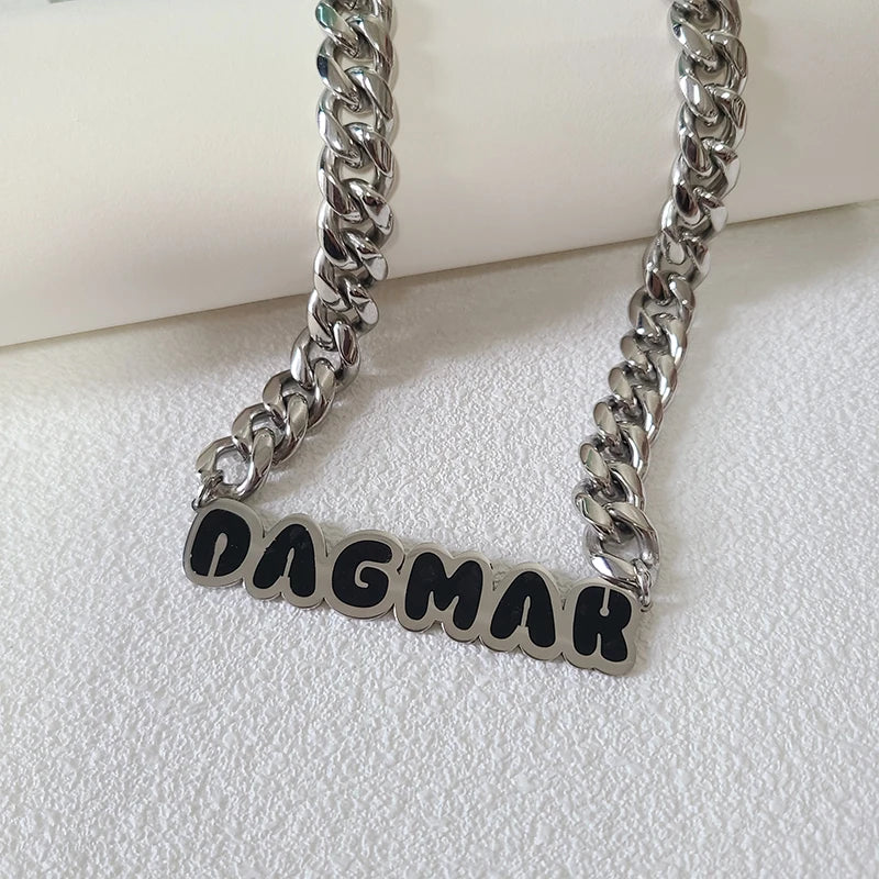 Customized Stainless Steel Painting  Color Name Necklace With 1.2CM Stainless Steel Cuban Chain  for Men /Women Hip Hop Jewelry