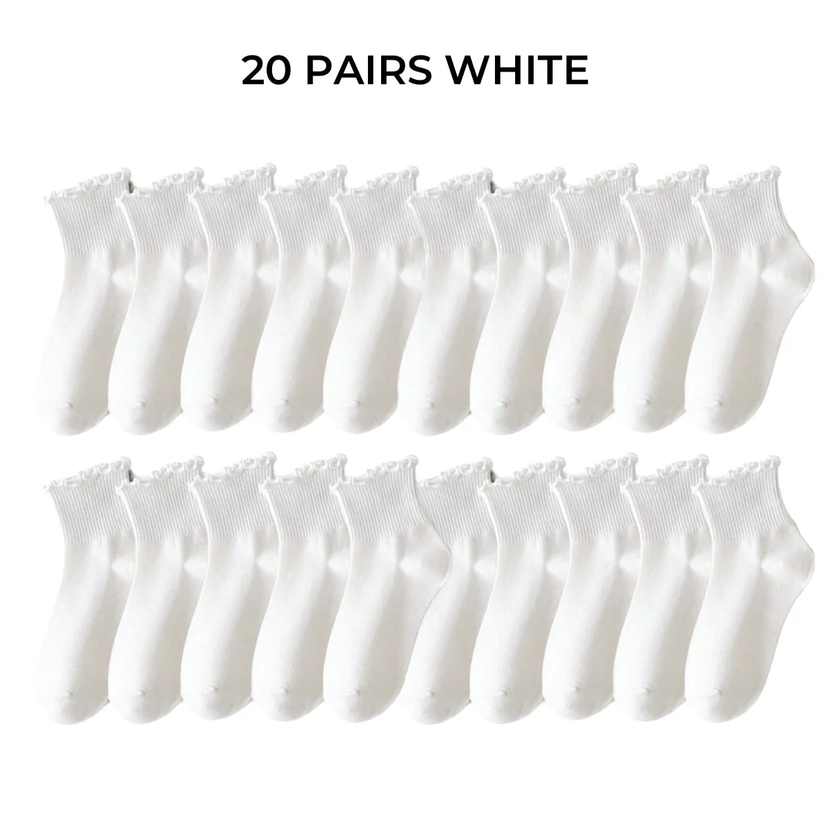 Women's Crew Socks with Ruffles, White and Black, Comfortable, Breathable, Moisture-Absorbing and Sweat-Wicking