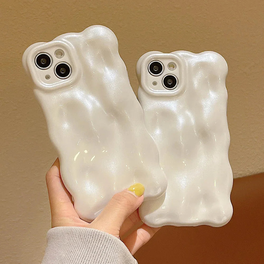 Japan Korea 3D Meteorite Pearl Cream White Soft IMD Phone Case