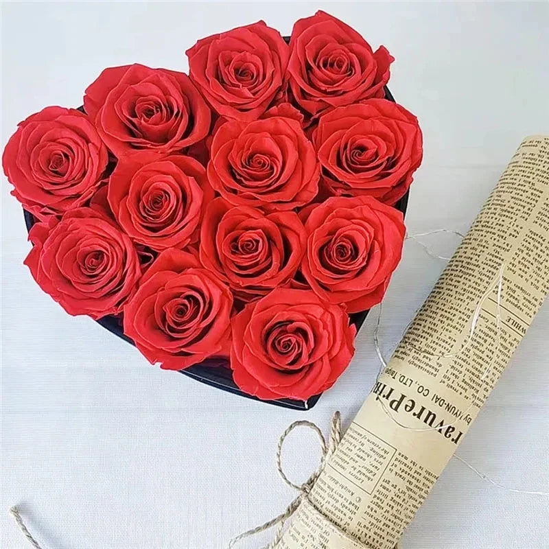 12-13pcs Peserved Roses in Heart Shape Box 100% Natural Long Last Real