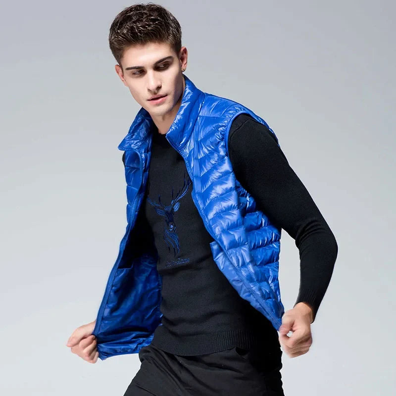 UETEEY 2026 Winter Sleeveless Puffer Vest Jacket Men Packable White Duck Down Waistcoat Lightweight Waterproof Casual Man Coat
