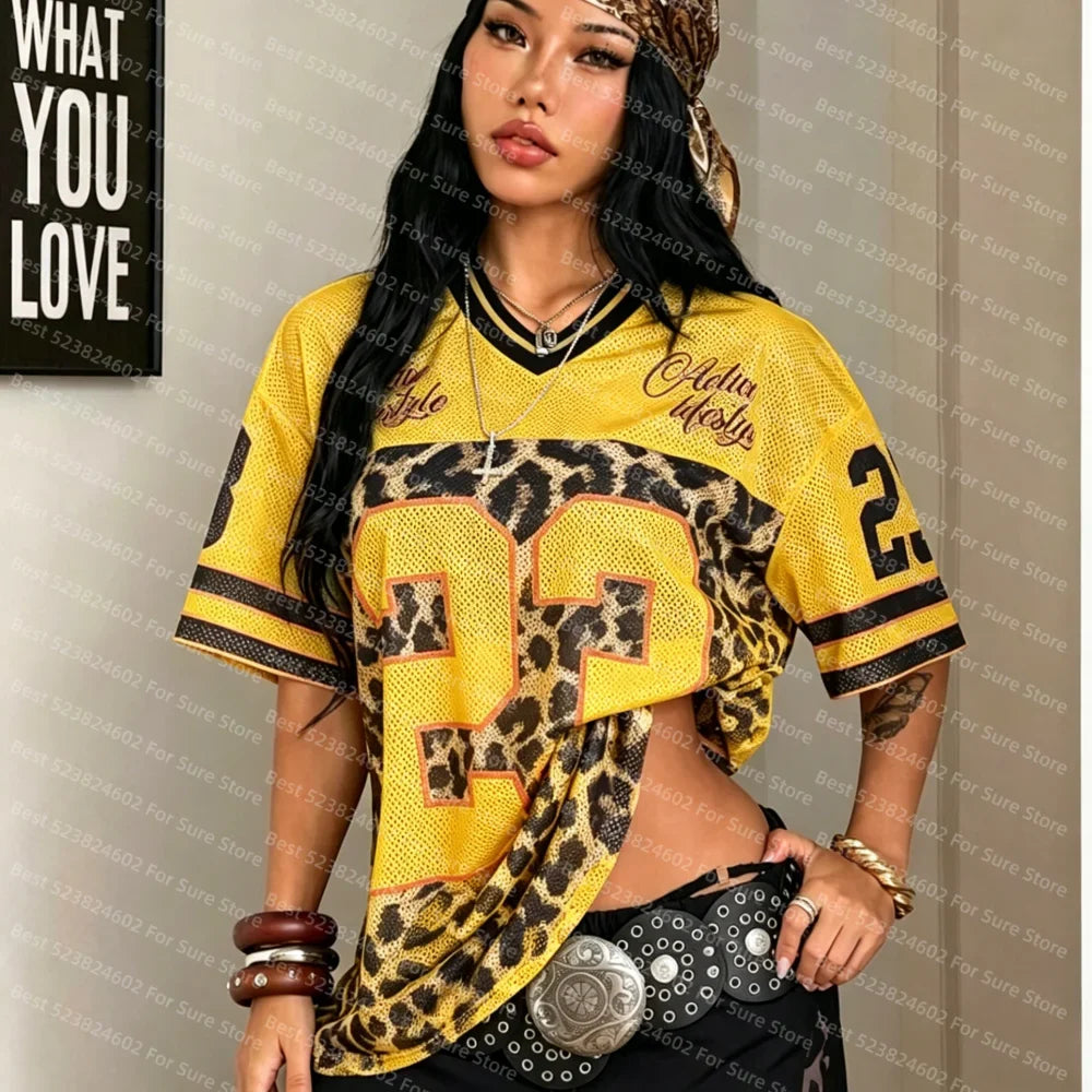 Mesh Colorblock Streetwear Graphic T-Shirt