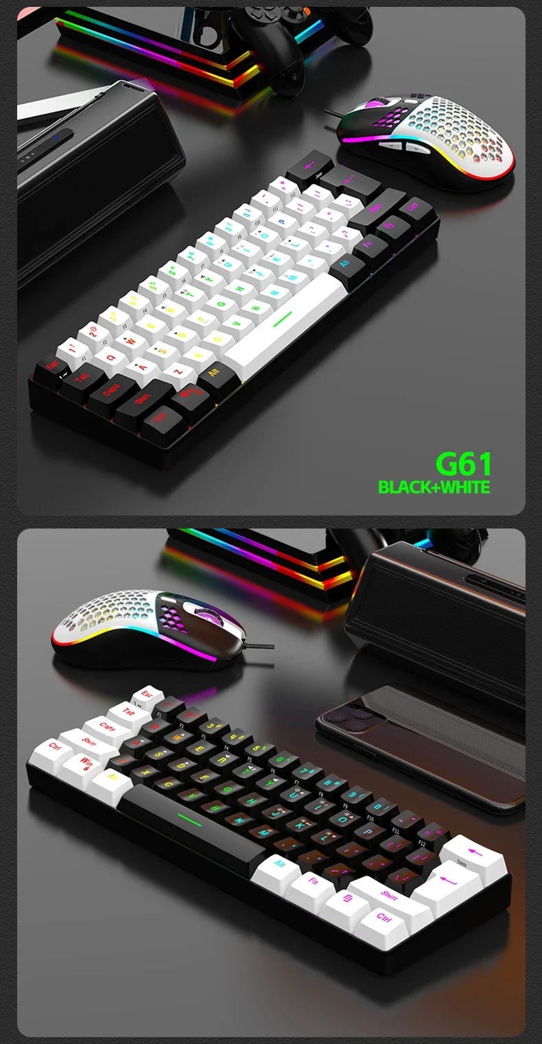 Wired 61-Key Mini Keyboard and Mouse Combo with RGB Backlight - Keyboard Mouse Set for Desktop or Laptop Computers