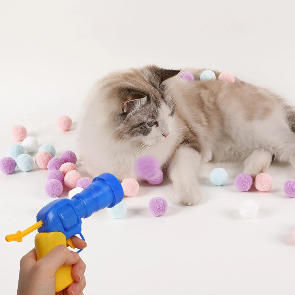 10-100pcs Cat Plush Ball Shooting Gun Funny Cat Toys Interactive