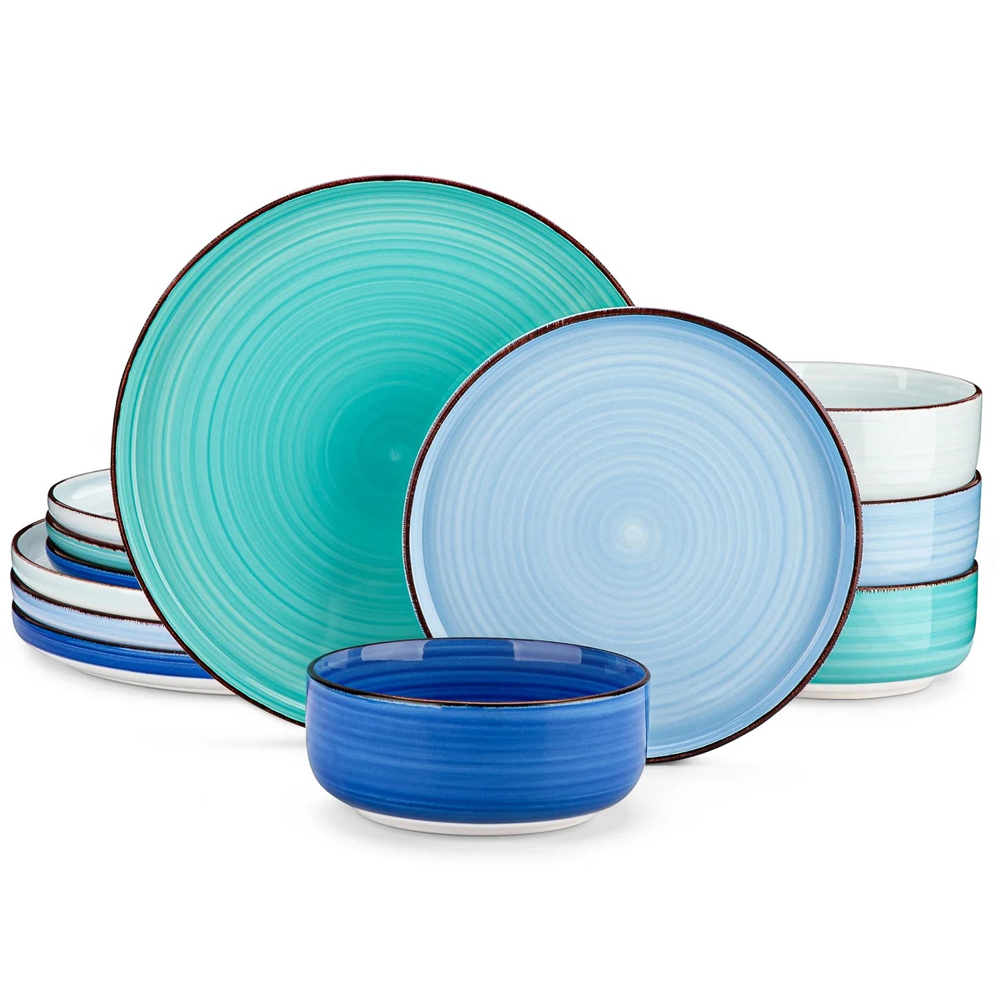 MALACASA Ceramic Dinnerware Set Handpainted Spiral Pattern