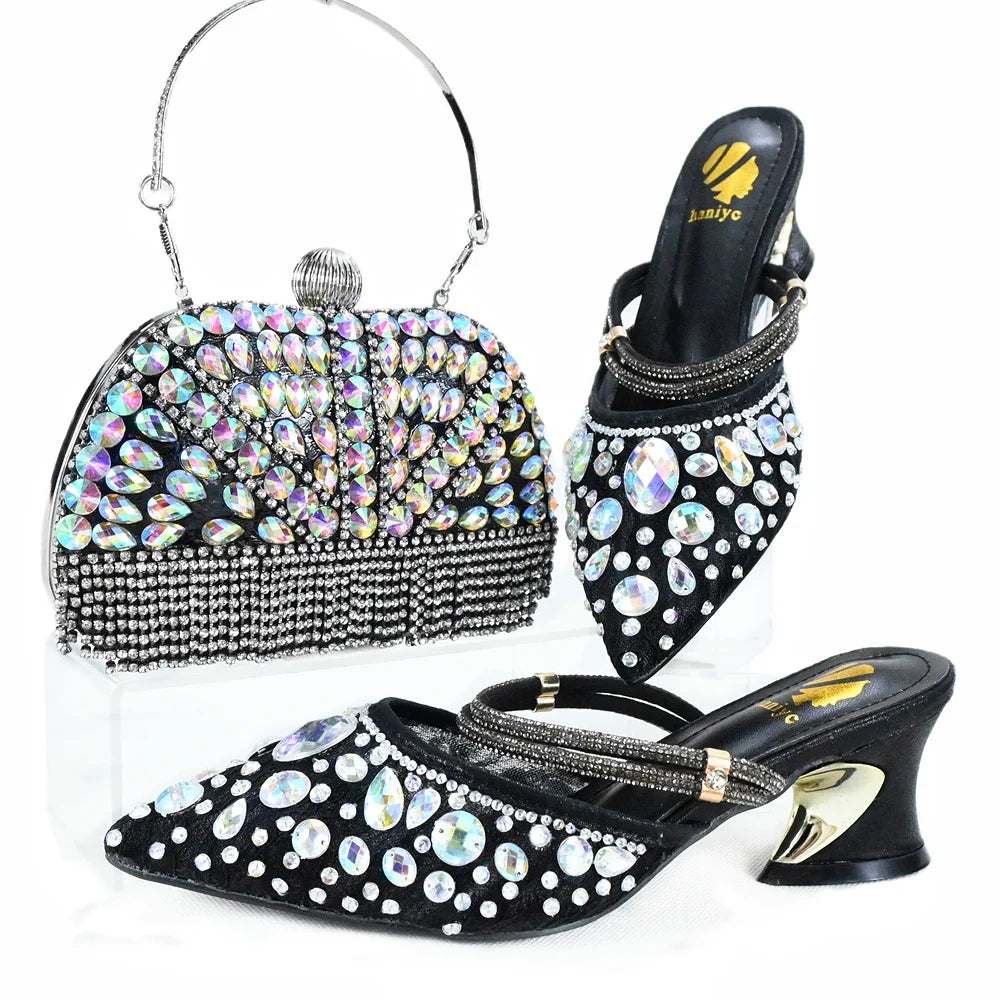 Doershow High Quality African Style Ladies Shoes And Bags Set Latest gold Italian Shoes And Bag Set For Party  1-10