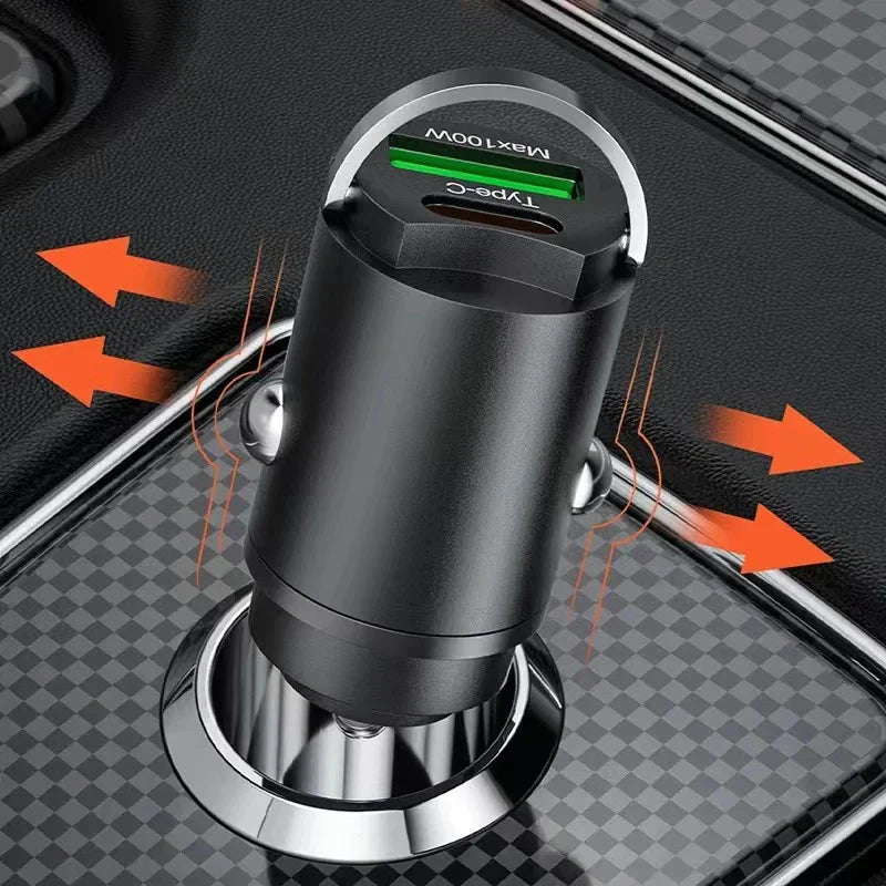 100W USB Car Charger Dual Ports Fast Charging Car Phone Charger For iPhone Samsung Xiaomi Quick Charge 3.0 Type C Charger In Car