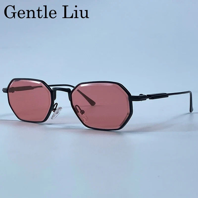 Retro Octagon Punk Sunglasses Men 2026 Luxury Designer Vintage Square Metal Frame Sun Glasses Gradient UV400 Steampunk Eyewear