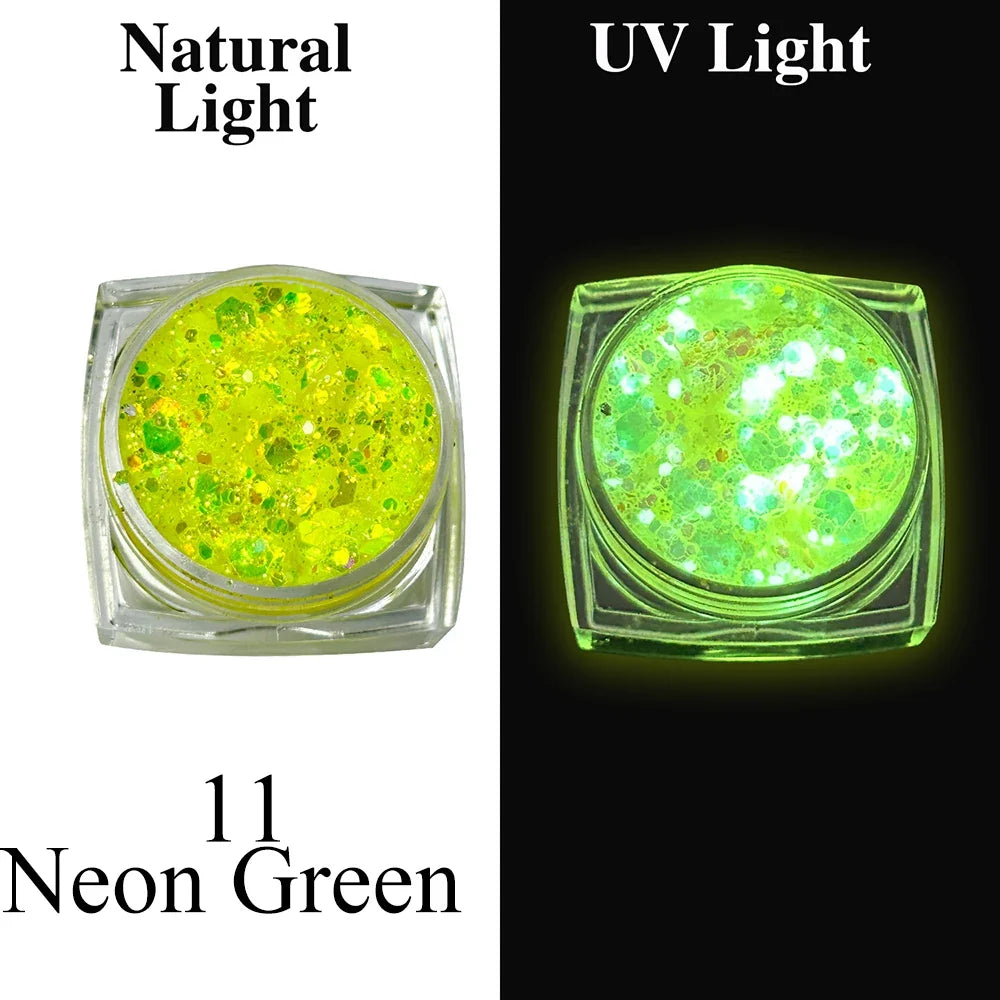 Luminous Glitter Gel Face Body Art Makeup UV Glow in The Dark Waterproof Long Lasting for Party Rave Festival Cosmetic Tool
