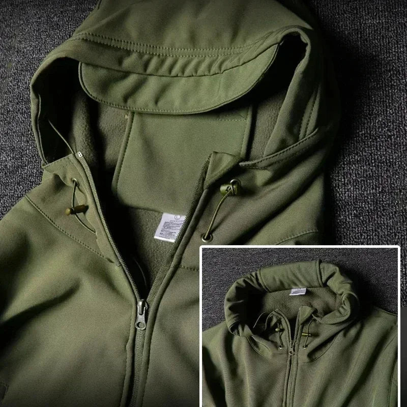 Camo Winter Tactical Sets Men Shark Skin Soft Shell Hooded Jacket+Multi-pocket Straight Cargo Pant 2Pcs Suits Waterproof Set