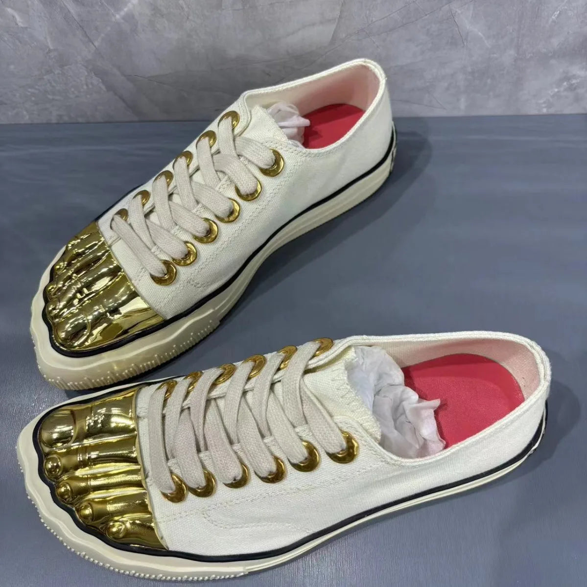 Golden Toe Board Shoes for Both Men and Women, High-end Street Dance Performance Shoes, Adult Lace Up Flat Canvas Shoes