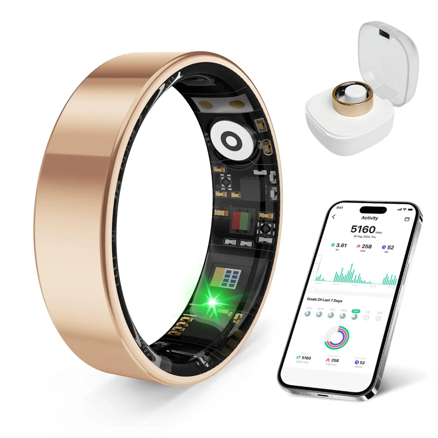 Smart Ring Health Tracker iOS Android IP68 Waterproof No Subscription