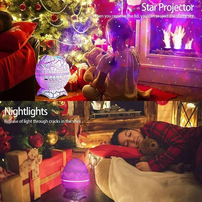 Dinosaur Egg Galaxy Projector with Remote Control Bluetooth Speaker LED Night Light Starry Sky Projection Light Children's Gift