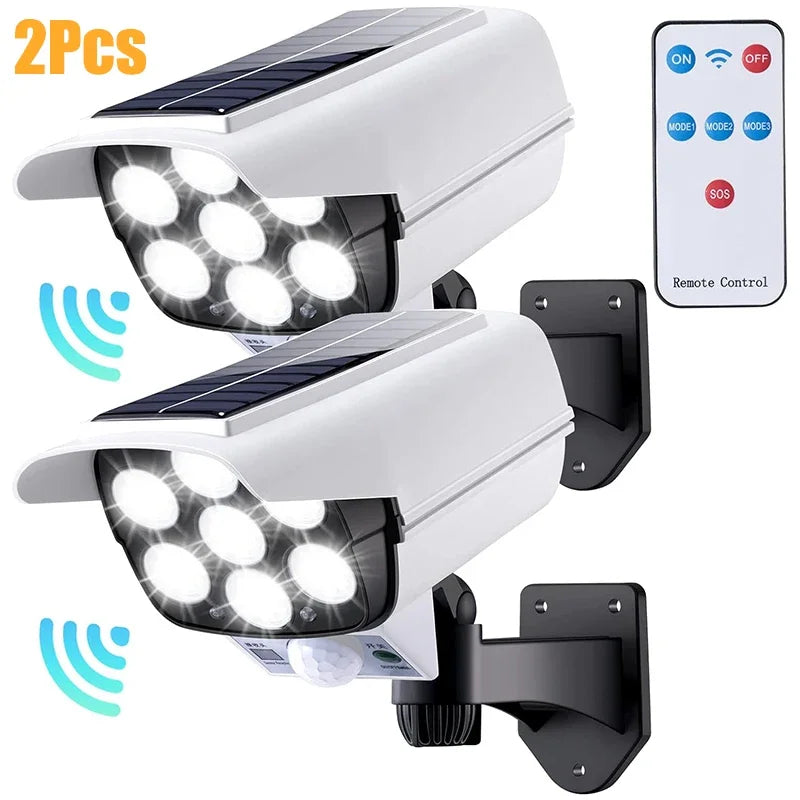 1-2pack 77led Solar Motion Sensor LED Light Outdoor Dummy Camera