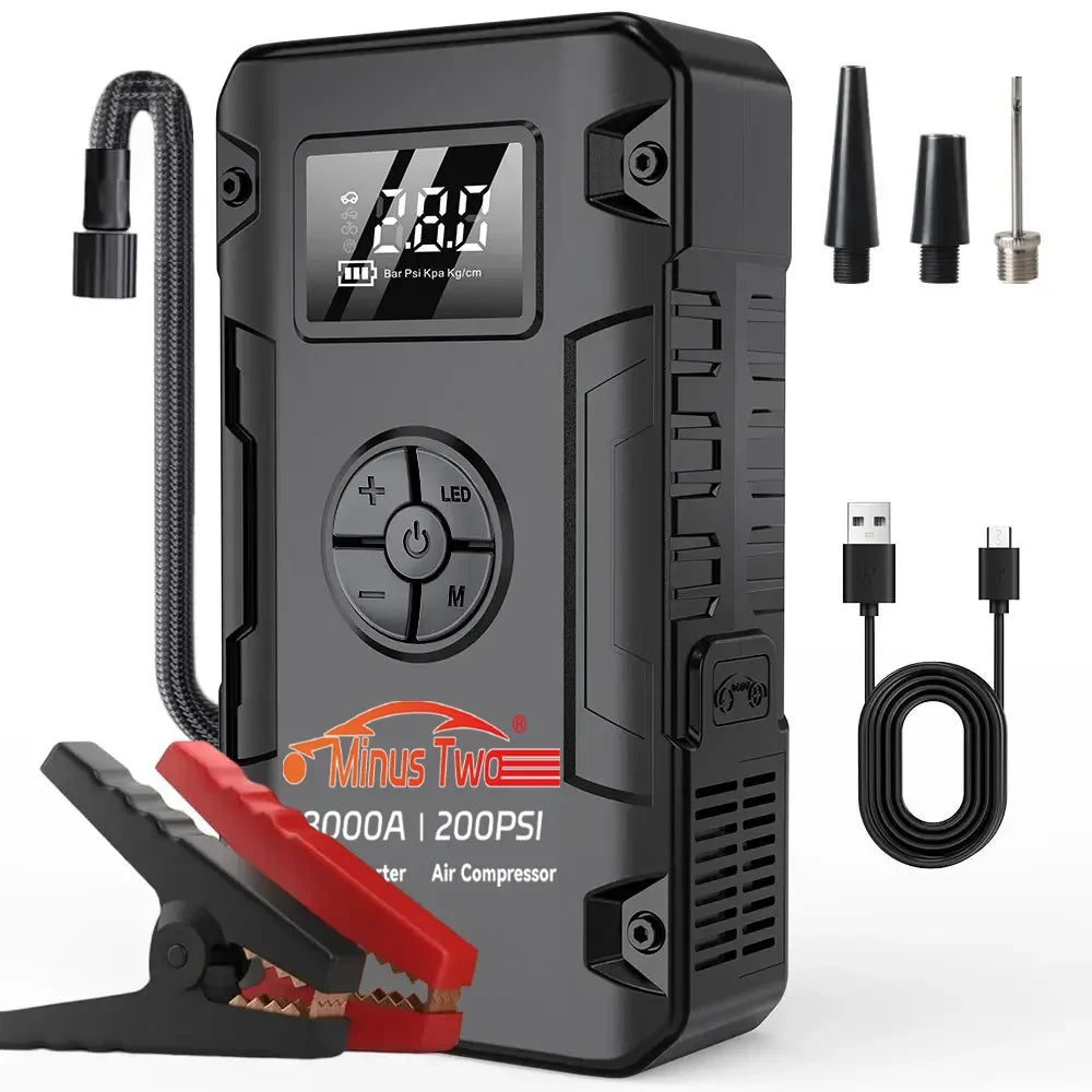 4-IN-1 Car Jump Starter with Air Compressor Peak 4000A Auto Battery Booster 200PSI Air Pump Portable Power Bank Tire Inflator