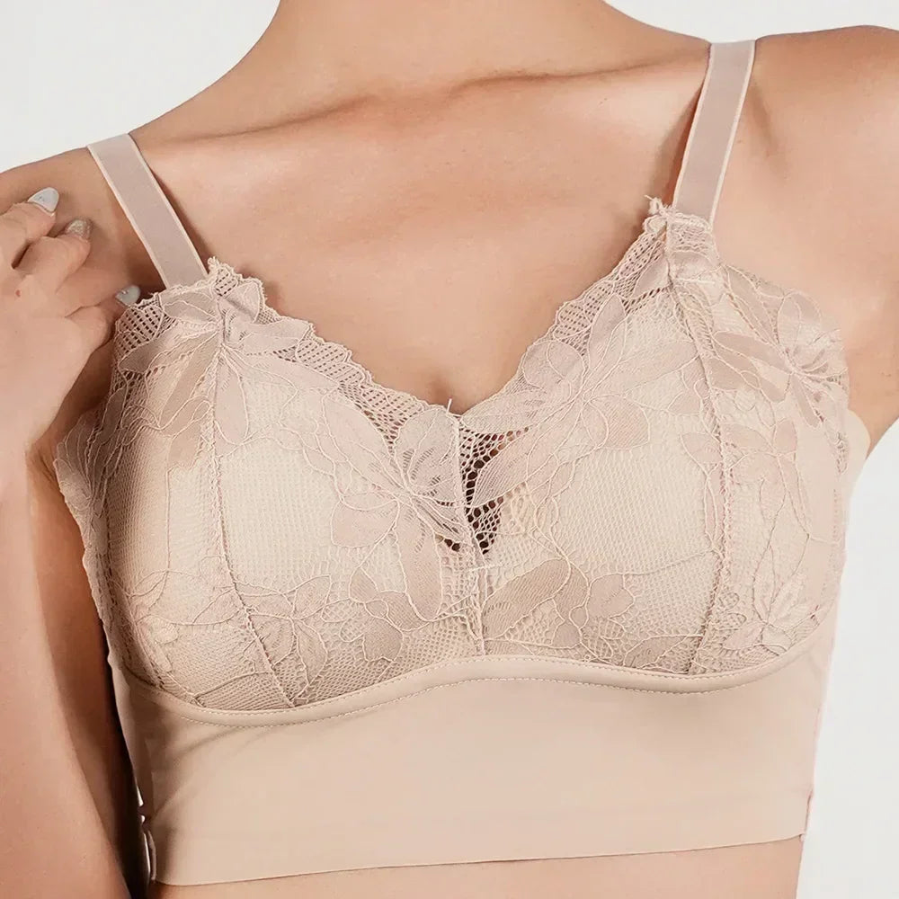Sujetador caliente de copa completa fina, ropa interior pequeña, talla grande, inalámbrico, ajustable, de encaje, para mujer, cubierta de pecho, copas B C, sujetadores de encaje de talla grande.
