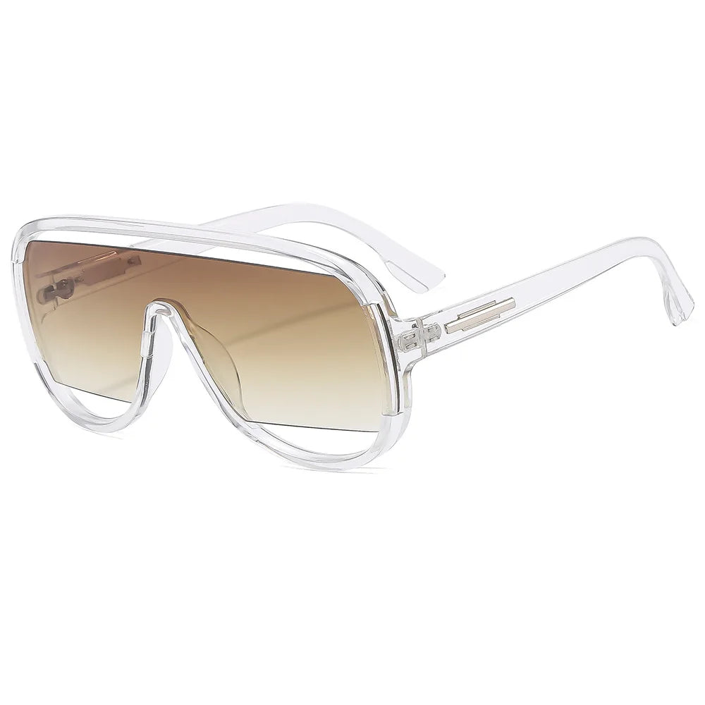 Fashion Oversized Pilot Men Unique Hollow Sunglasses Women Retro One Piece Gradient Mirror Shades UV400 Rimless Sun Glasses