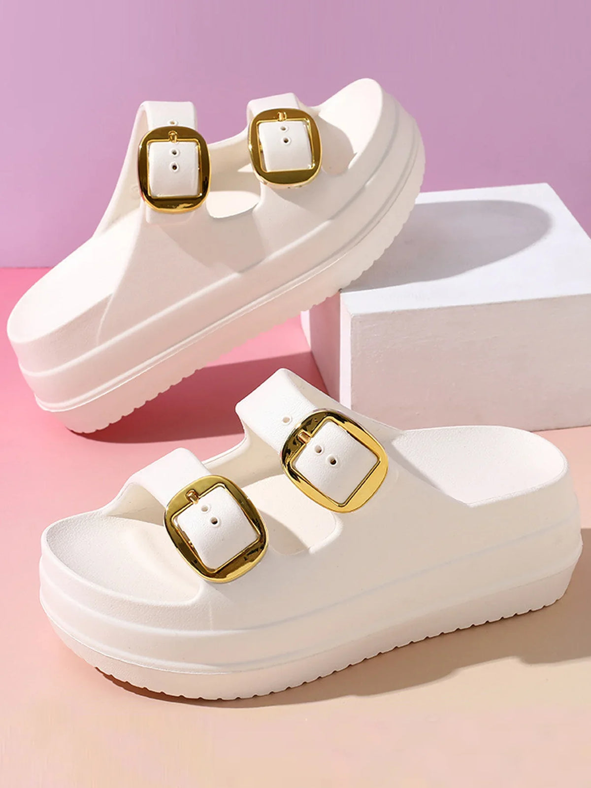 Women Platform Slippers Indoor Street Summer Shoes Solid Color Thick Sole Anti Slip Female Home Beach Slides Slip On Sandals