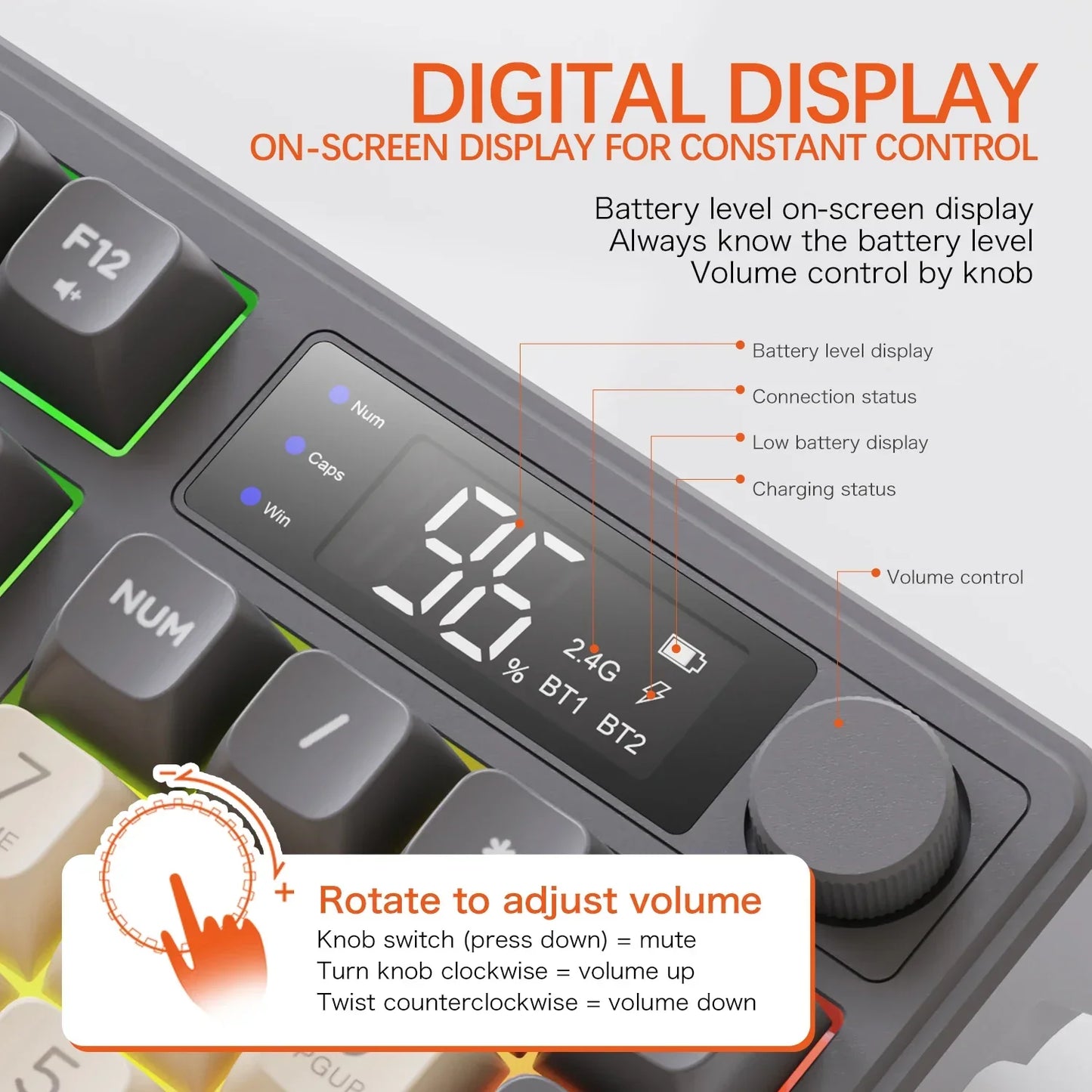 M96 Bluetooth Keyboard Wireless FREEWOLF Screen Gaming Keyboard Electronic Screen Multi-Device Connection Ergonomics Gaming