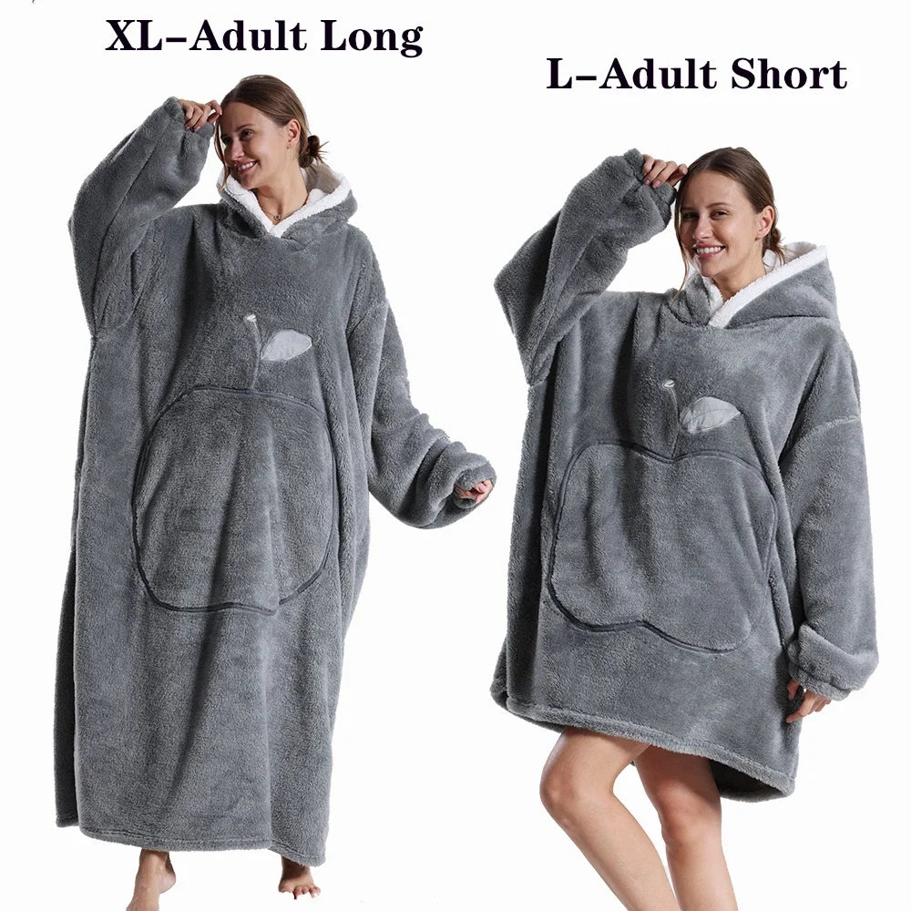 Women Plush Fleece Blanket Men Warm Thick Hoodies Adult Giant TV Blanlets with Sleeves Super Long Cold-proof Homewear Pajamas
