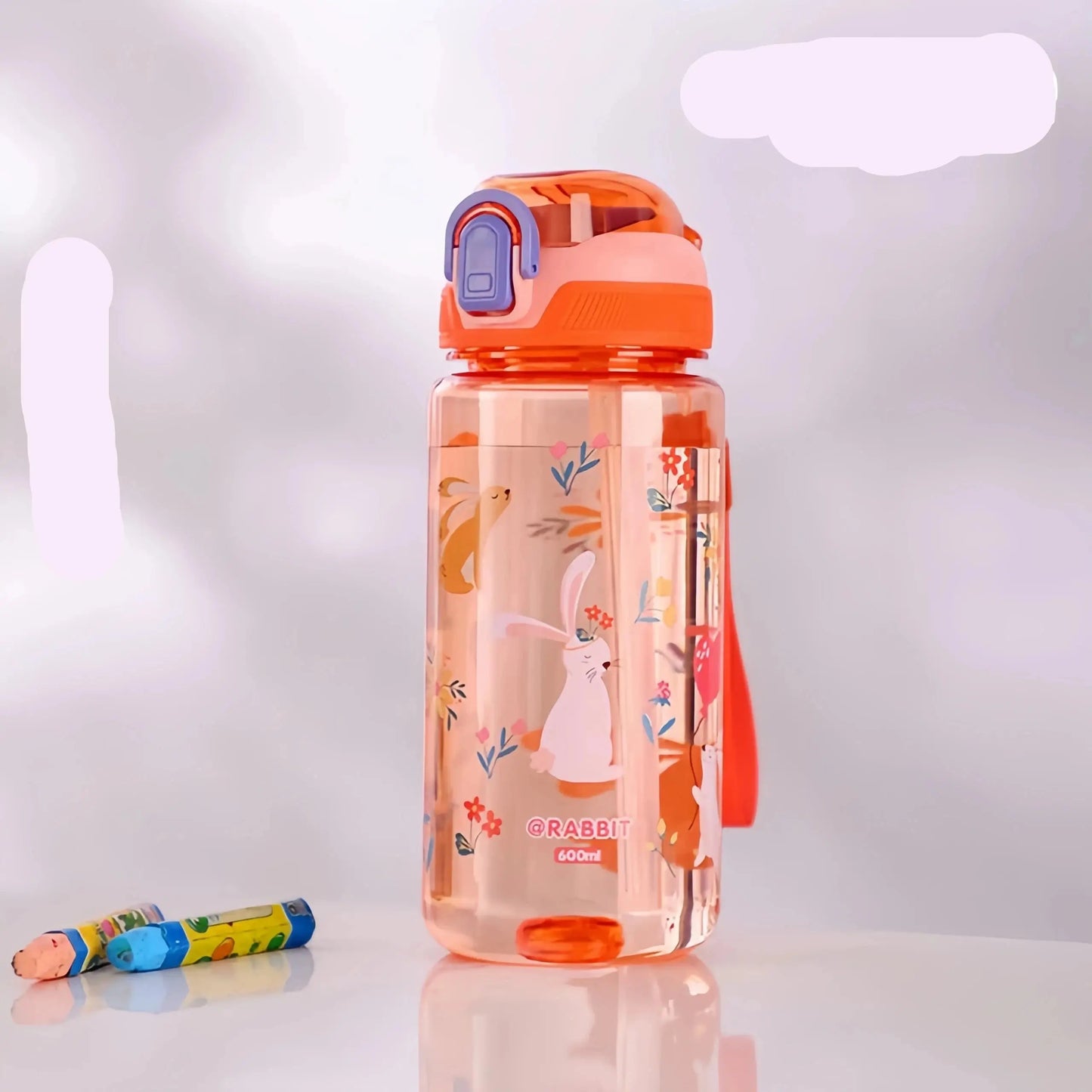 600ml Dinosaur Water Bottle with Silicone Straw