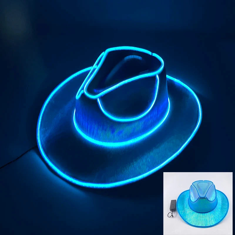 Bachelorette Party Glowing Supplies Luminous Bride Cowgirl Hat LED Pearlescent Cowboy Cap Fashion Neon Light Hat For Party