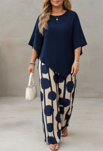 2026 Spring Summer New Comfort Crew Neck Short Sleeve Striped Print Wide Leg Pants 2-Piece Outfit Set